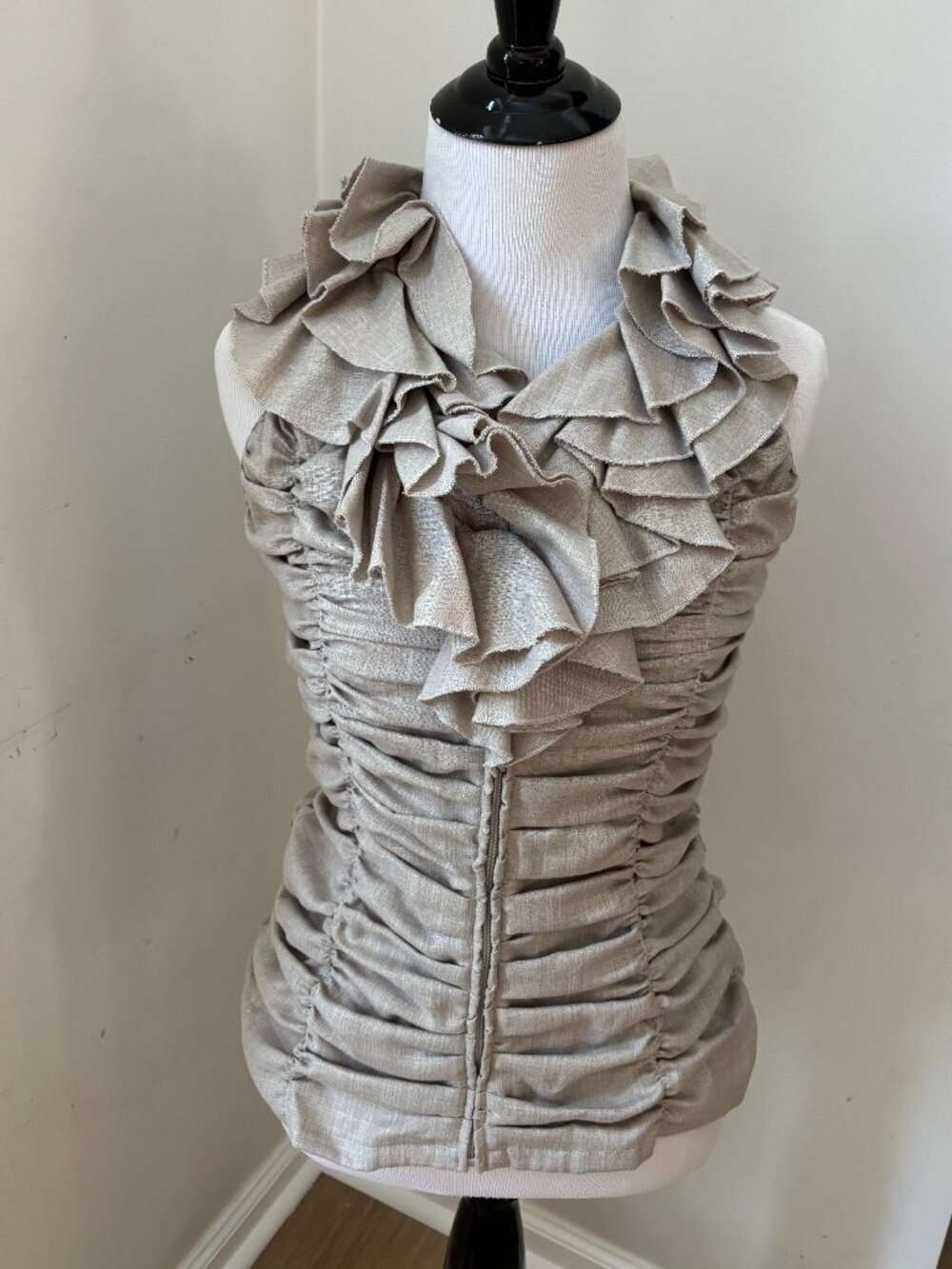 Boston Proper -  Ruffled Zip-Front HalterTop - Taupe – Size 4